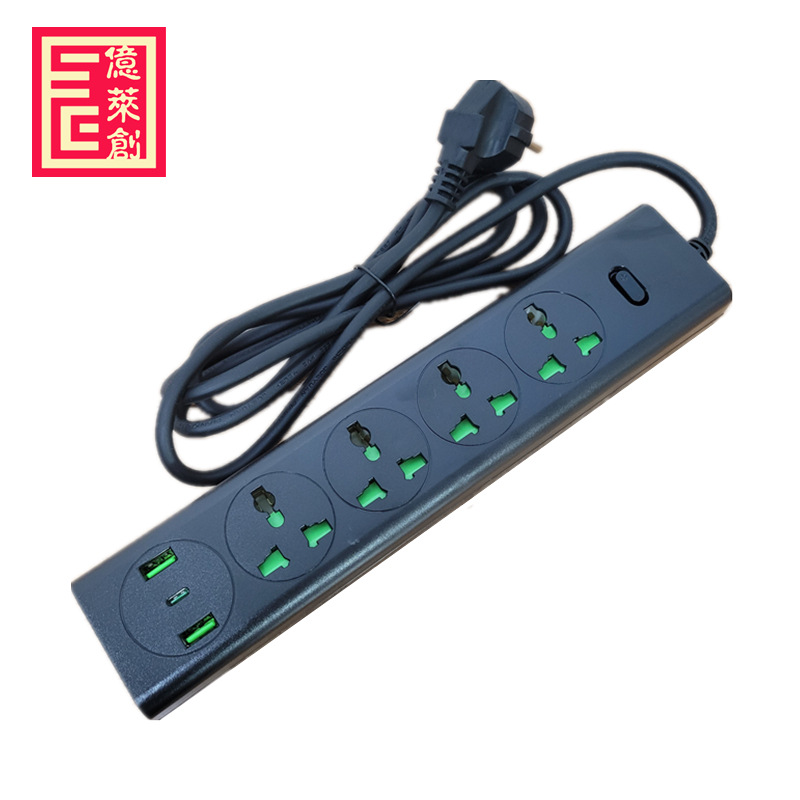 多口排插带线1 PD+2 usb+4万能孔排插Type C插板开关家用电源插座