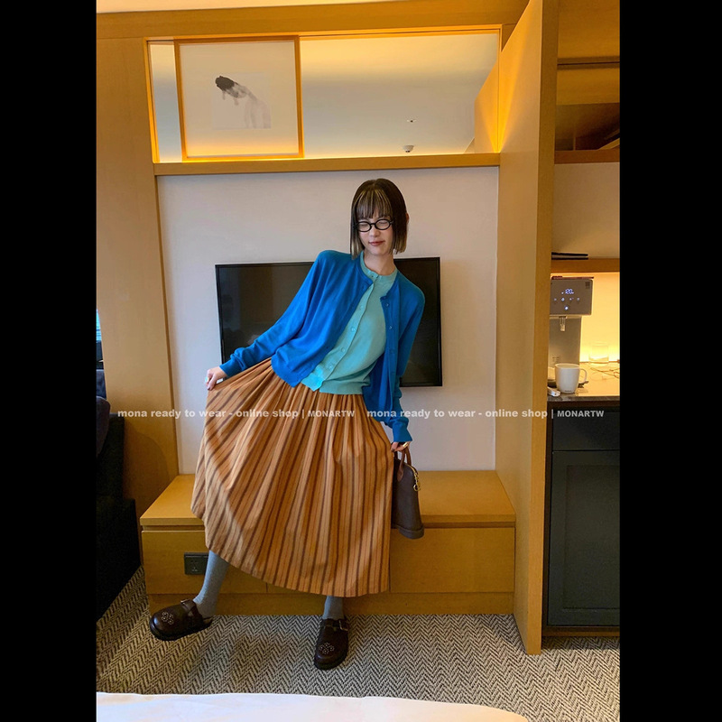 MONA 撞色假两件 慵懒针织开衫上衣女小个子 内搭外穿 2025新款|undefined