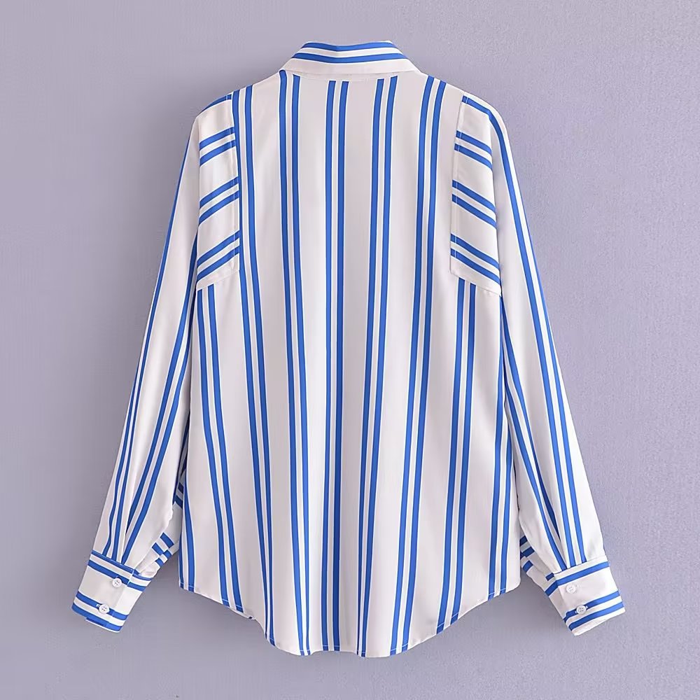 long sleeve retro striped casual lapel loose shirt NSAM136067