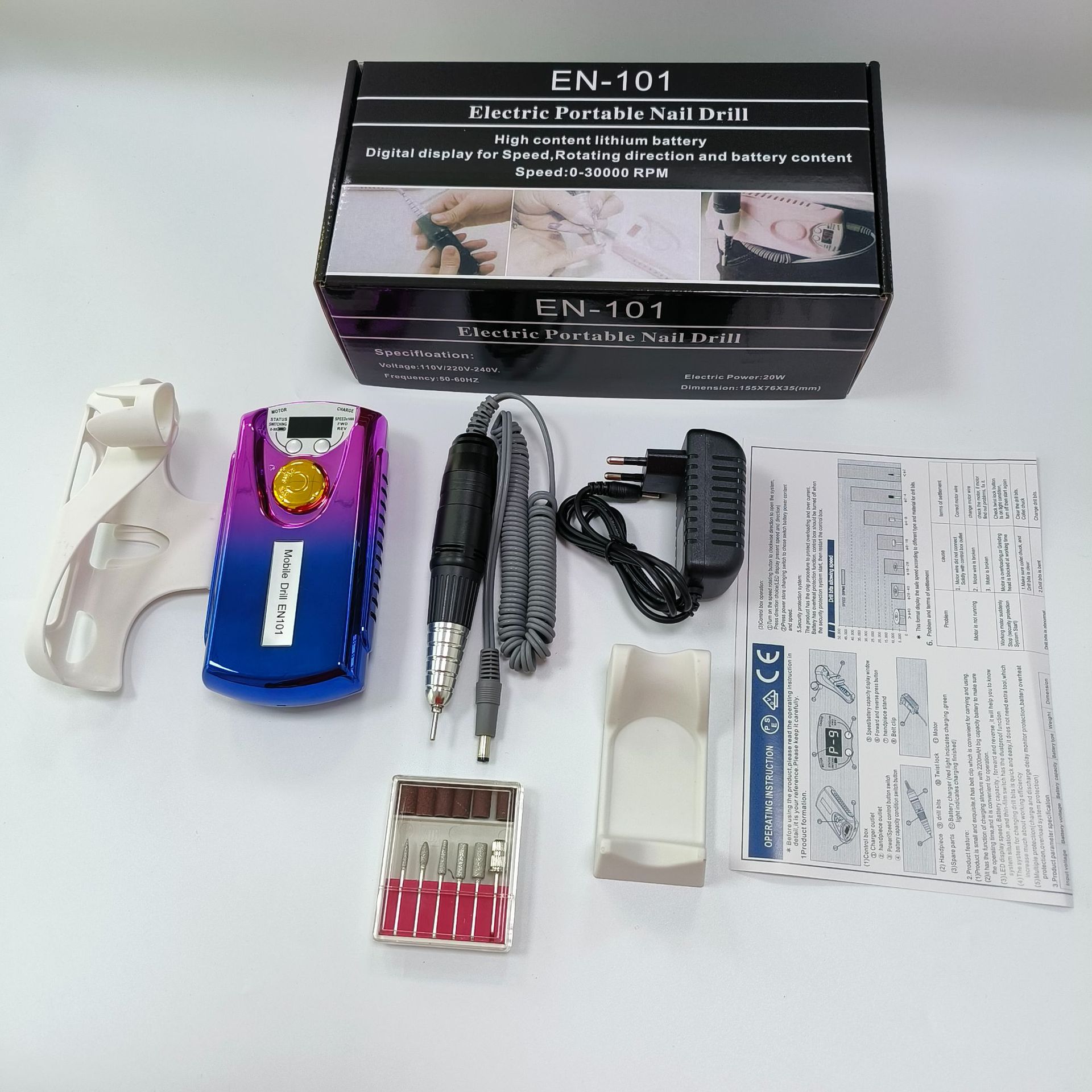 Máquina Eléctrica de Uñas con Gradiente de Color EN101 para Remover Uñas y Cutículas, Set Portátil Recargable