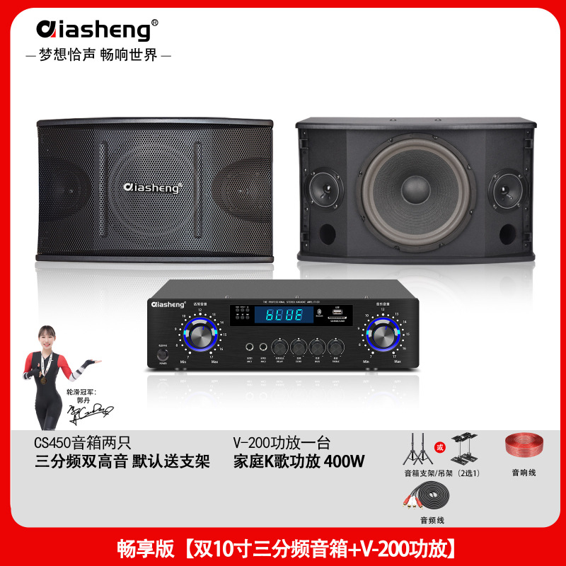 QIASHENG 家庭KTV音响套装卡拉OK点歌机专业音箱全套K歌影院设备|undefined