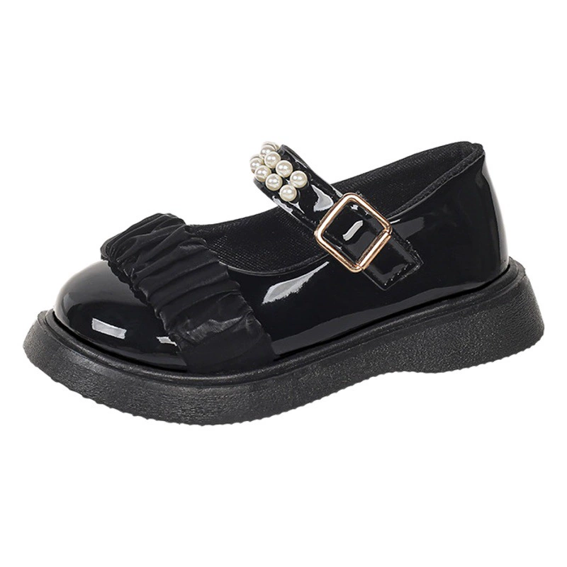 Кожаная обувь для девочек, новинка весны 2024 года, нескользящая черная обувь с мягкой подошвой, обувь принцессы в британском стиле, детская обувь
