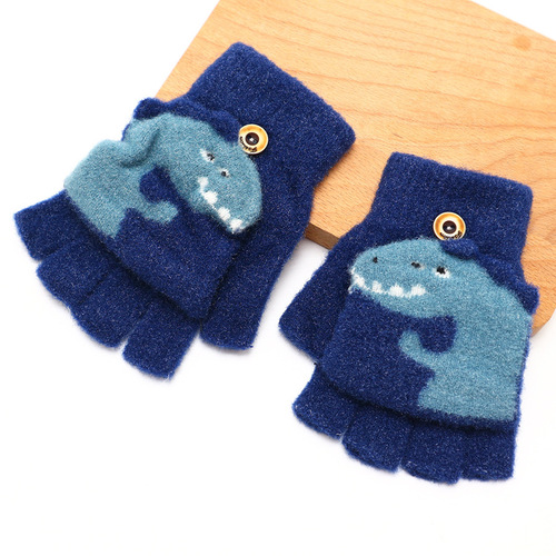 Children's Foldable Mittens Winter Half-Finger Thickened for Boys, Writing Cold Protection, Five-Finger Medium and Large for Girls, Warm and Cute