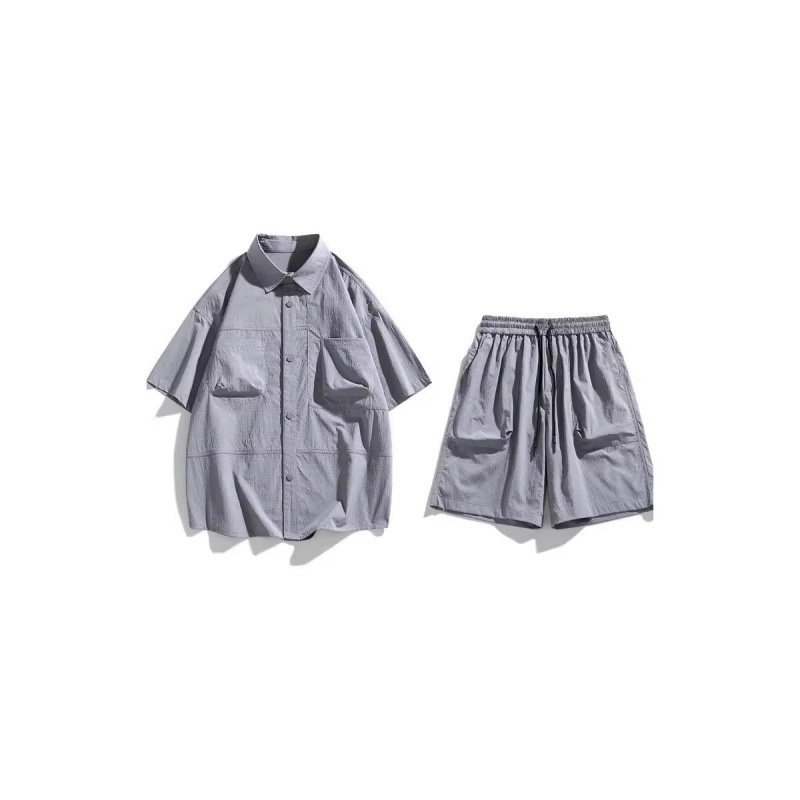 Verano hielo camisa de manga corta hombre + pantalones de cinco puntos set set set