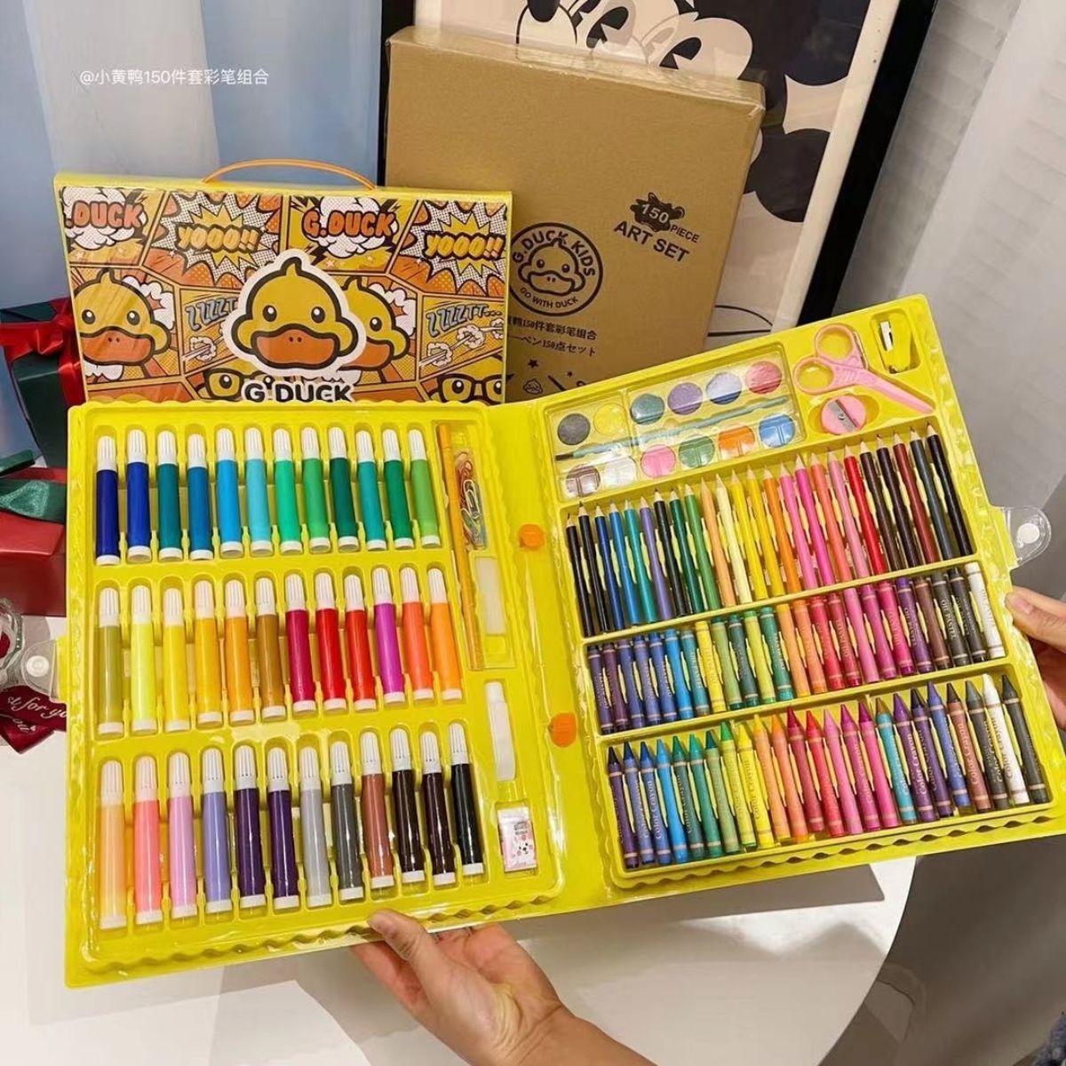 145 caja de aluminio de doble capa, bolígrafo de acuarela, juego para niños, herramienta de dibujo, caja de regalo de pintura, pintura de arte, juego completo de lujo