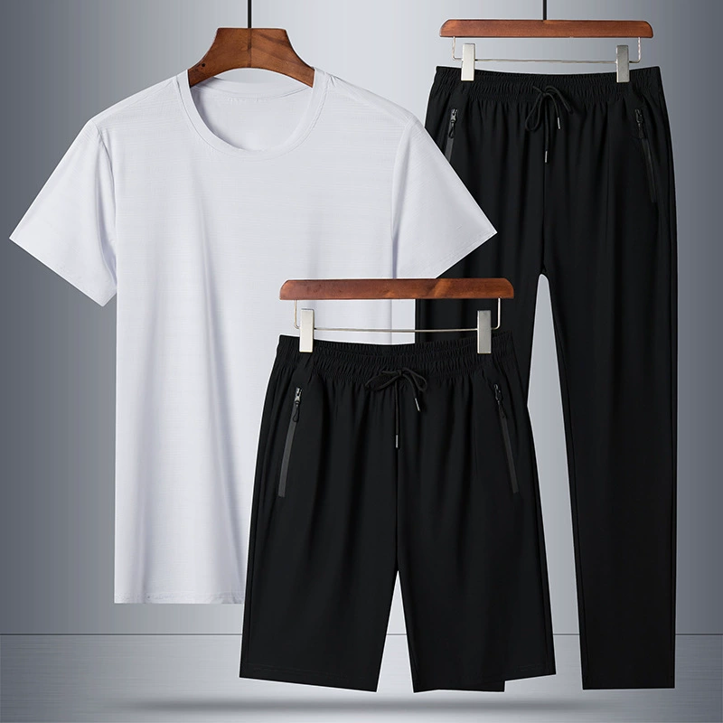 Новый мужской комплект из трех предметов: укороченные брюки из ледяного шелка, футболка и боксеры, трансграничная поставка AliExpress Vipshop, высокое качество