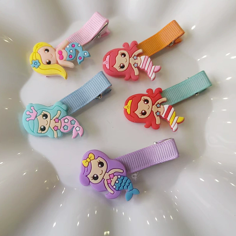 [Новый款跨境热卖美人鱼发夹发饰边夹刘海夹金属按扣发夹双插鸭嘴夹]