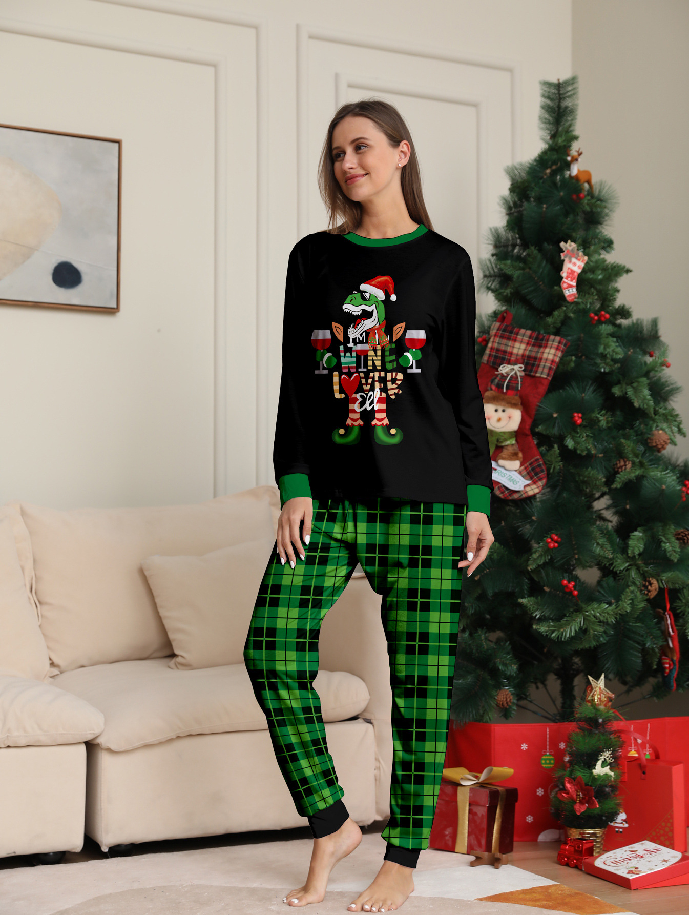 Christmas Dinosaur Letters Christmas Family suit printed homewear pajama set_voghion.com