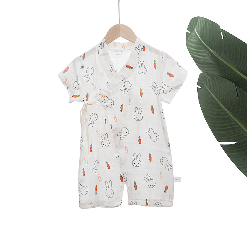 Ropa de gatear para bebés y niños, kimono de manga corta para bebés de verano, mameluco con impresión de tela de hilo de algodón de bambú suave y transpirable, una clase