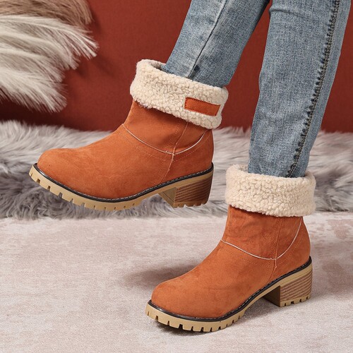 European and American warm middle-heeled cotton shoes in winter new large size two-wear thick heel and fluffy snow boots for women