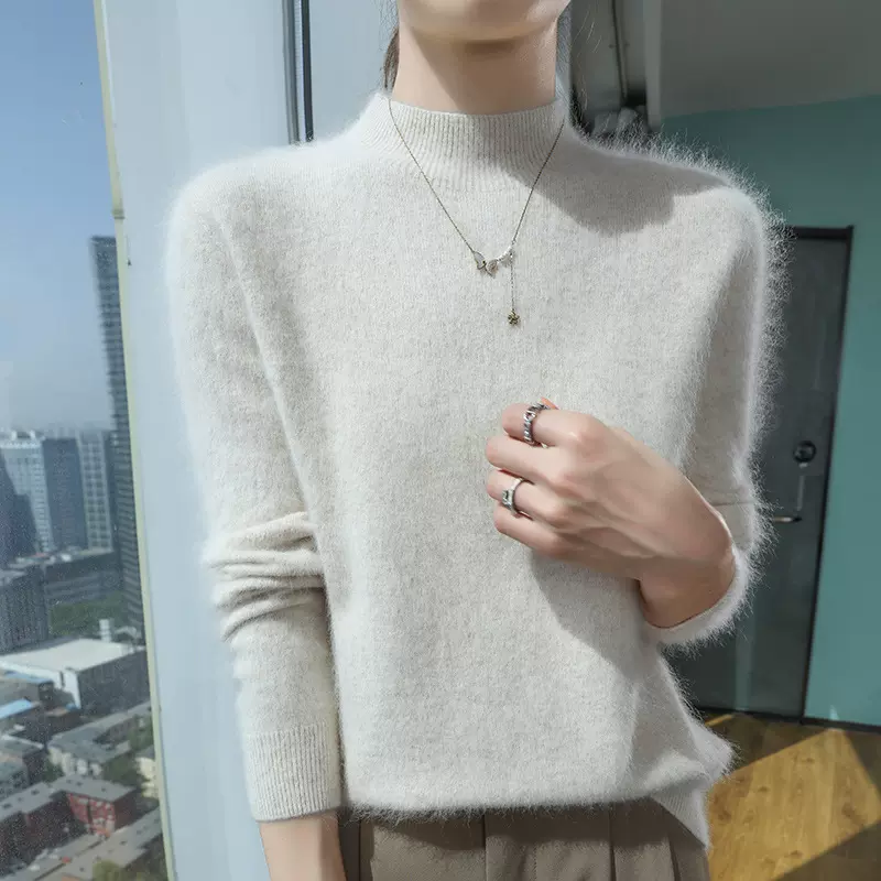 一线成衣半高领貂绒衫毛衣女秋冬套头宽松短款纯色跨境尾批发打底