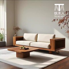 わびさびスタイルの和風ソファ無垢材中古クリエイティブ二人掛けソファB&Bヴィラホテル多人数ソファ