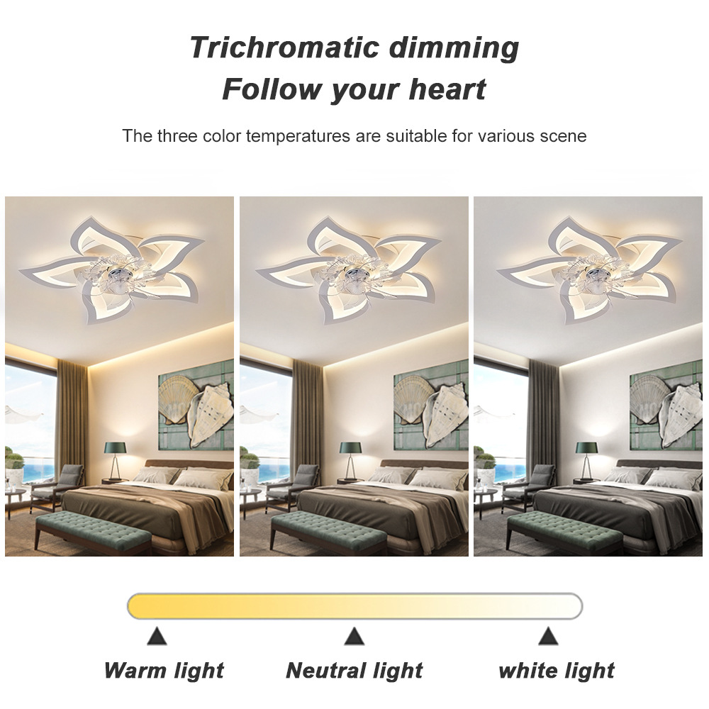Transfronterizos dedicados a la lámpara de ventilador de techo de estilo petal moderno sala de estar dormitorio temperatura de color ajustable fábrica directa