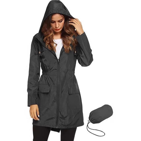 Women's Waterproof Lightweight Rain Jacket Outdoor Hooded Raincoat Jacket Hooded Windbreaker Cross-Border New European and American Large Size
