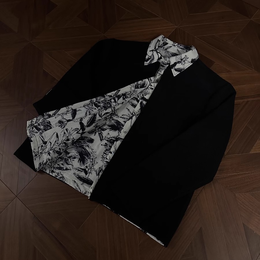 Rtimfd Ink Flower Inner Fake Two-Piece Zipper Shirt Jacket Cleanfit Spring and Summer Stereo Double-Sided Jacket for Men