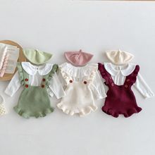 婴儿秋装韩版荷叶边背带裤女宝宝包屁衣婴幼儿洋气甜美爬服连体衣