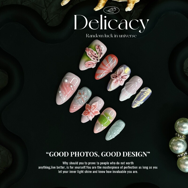 European and American New Pure Desire Almond Manicure Cross-Border Handmade Three-Dimensional Carved Series Blush Elegant Manicure Sweet