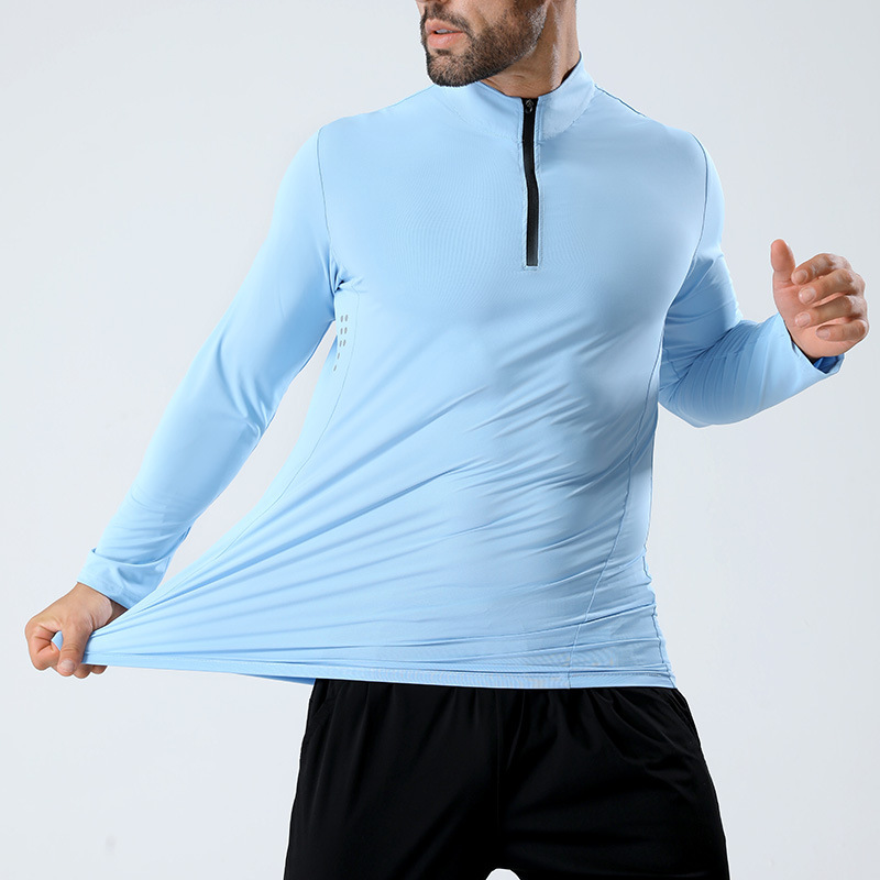 Demi-season elastic sports solid long-sleeve for leisure with zipper…