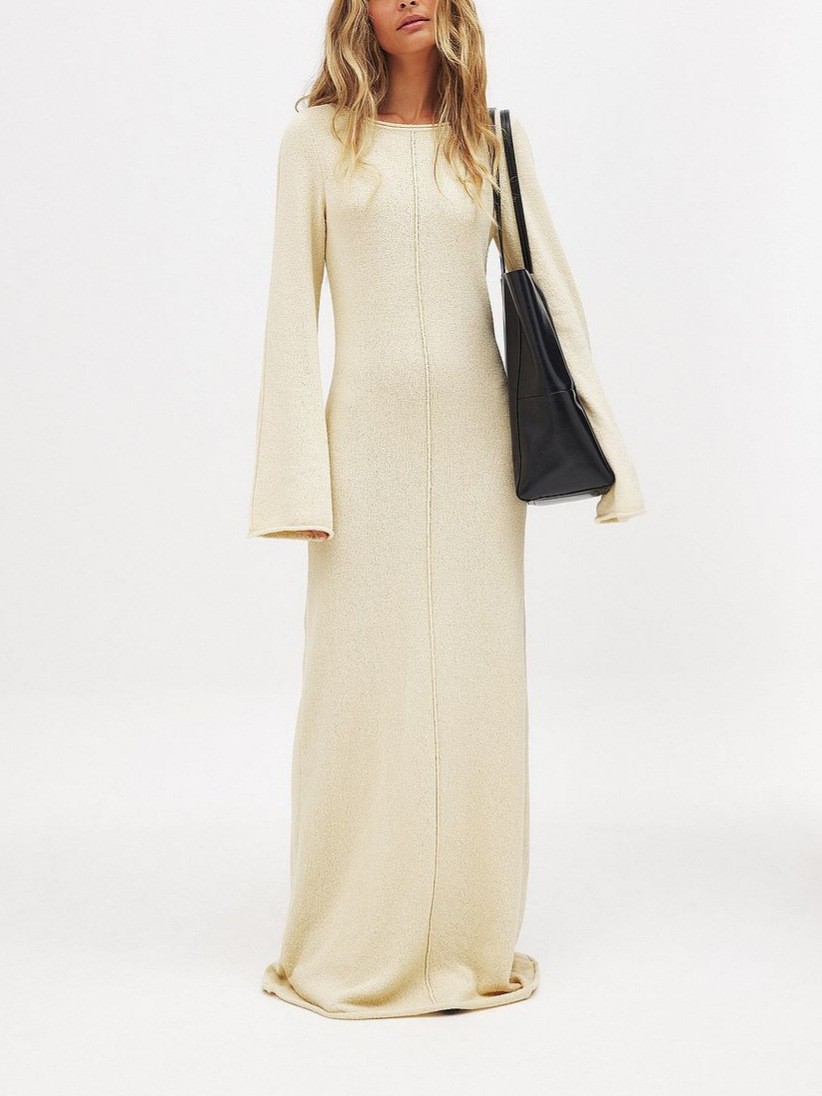 GraceChic 2025 New European And American Style Simple Versatile Ribbed For Women Autumn Winter Bodycon Knitted Long Dress_voghion.com