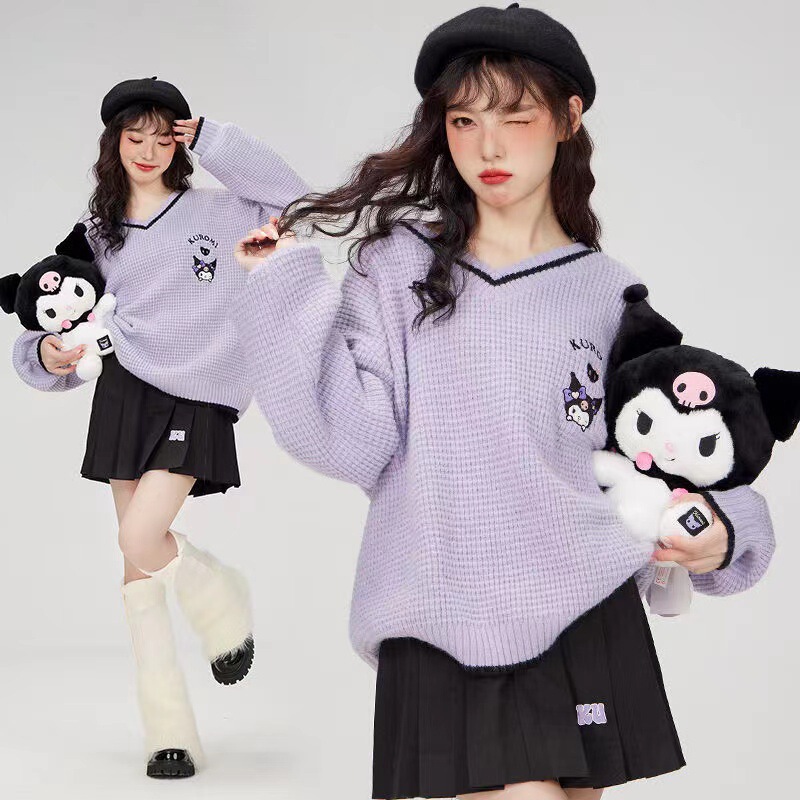 Coolomi embroidered navy collar knitted sweater for Women New Spring college style loose cute top sweet fresh