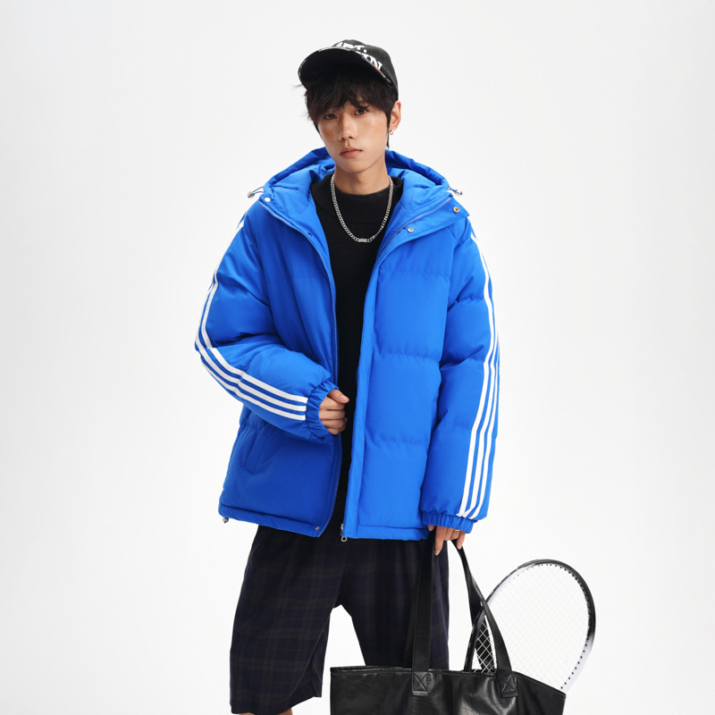 Tres barras transfronterizas chaqueta de algodón de plumón hombre y mujer rayas de invierno chaqueta de algodón de estilo de colegial chaqueta de pan grueso chaqueta de moda