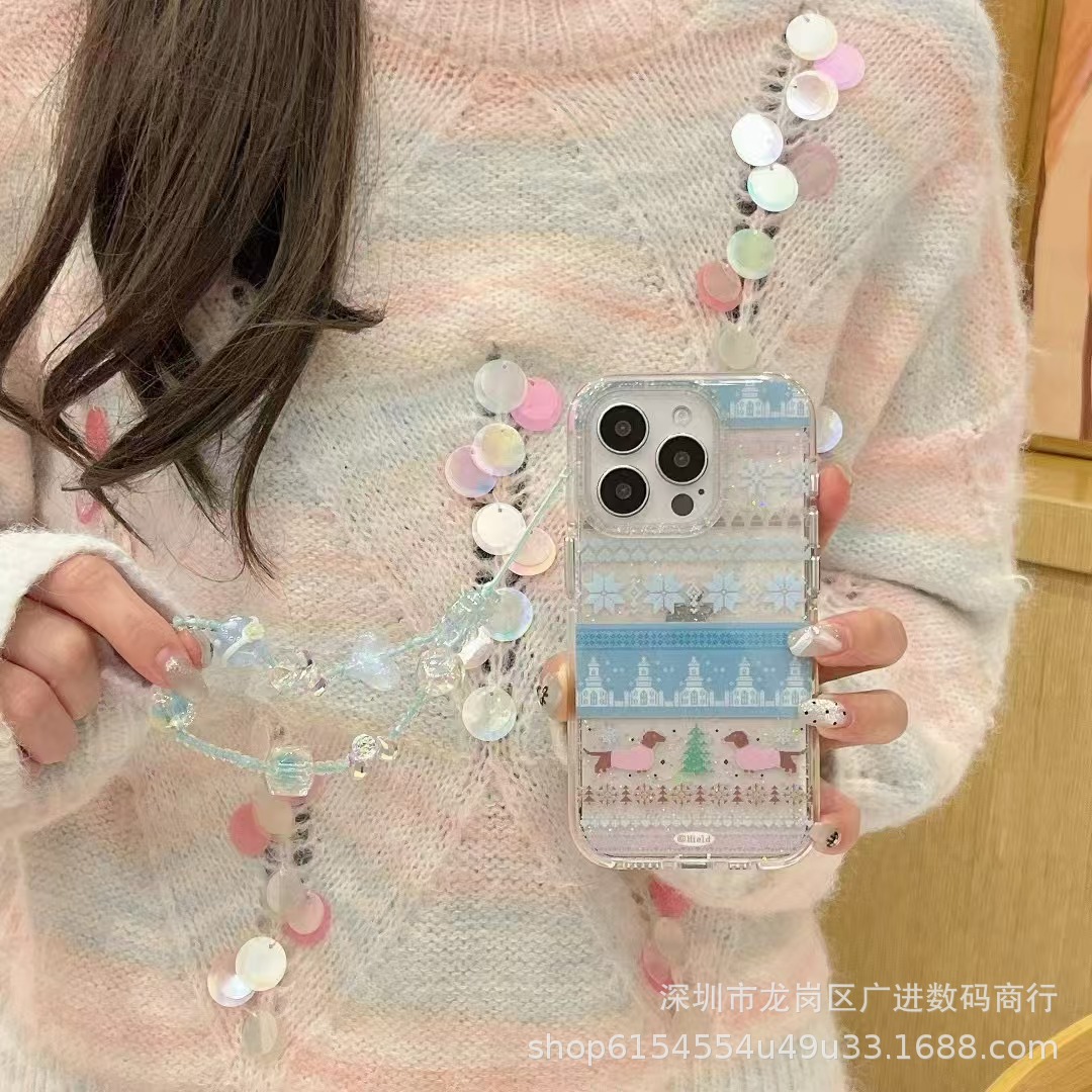 Ins brillo copo de nieve castillo salchicha perro apple iphone14 estuche para teléfono móvil Apple 16ProMax 15Pro hembra 13