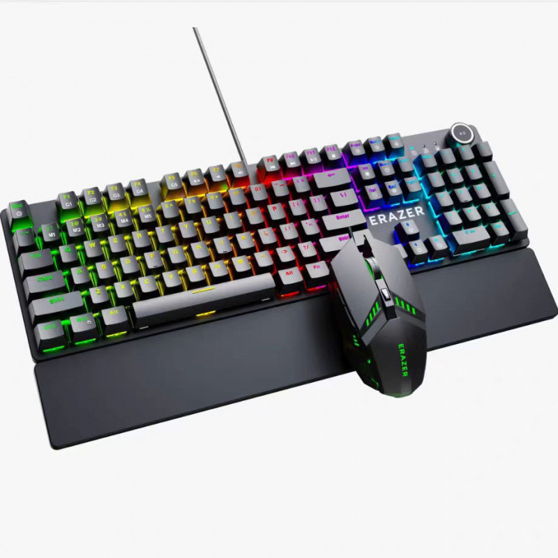 Wired Luminous Mechanical Keyboard and Mouse Set Green Axis Rgb Lighting E-Sports Game Universal
