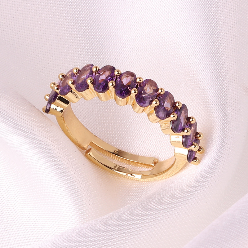 Sweet Copper Plating Inlay Artificial Diamond Open Ring 1 Piece