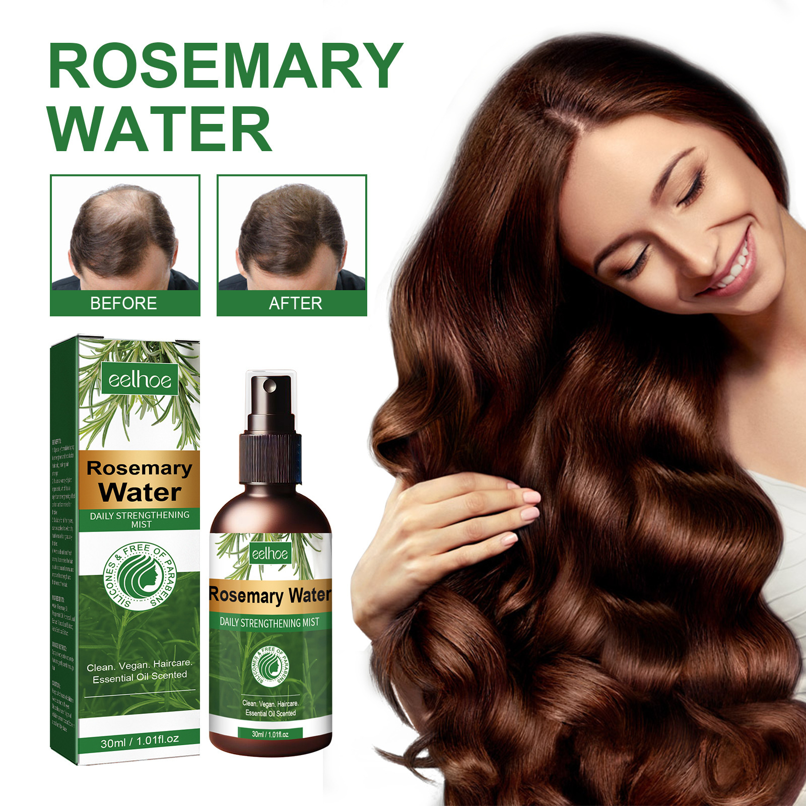EELHOE Spray espesante para cabello con romero Hidrata las raíces del cabello, repara el cabello dañado, fortalece el cabello y previene la caída del cabello._voghion.com