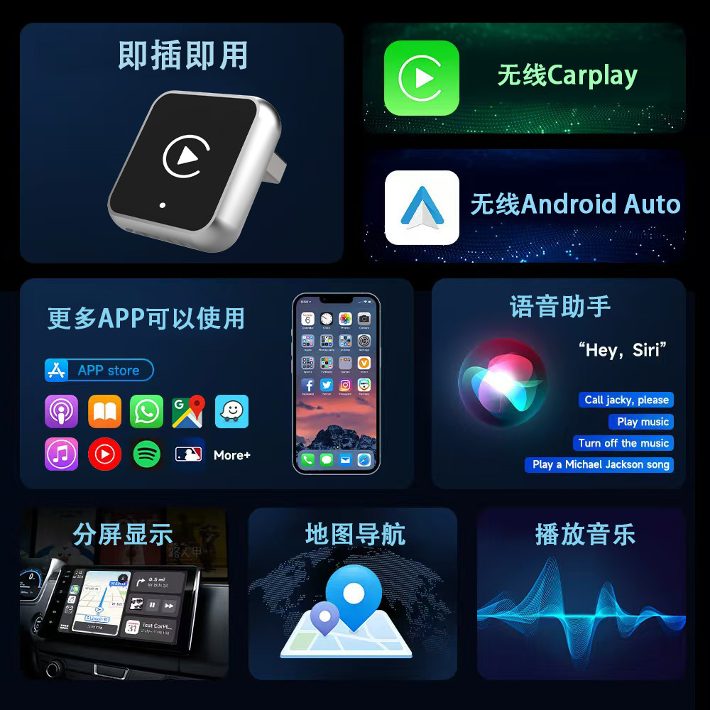Cross-border best-selling carplay box, wired to wireless car-machine interconnection module, Android Auto two-in-one adapter