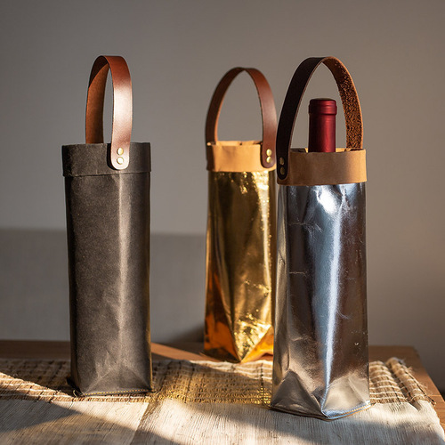 Red wine handbag double pack literary and foreign wine bag single washed kraft paper red wine box 2 gift bags
