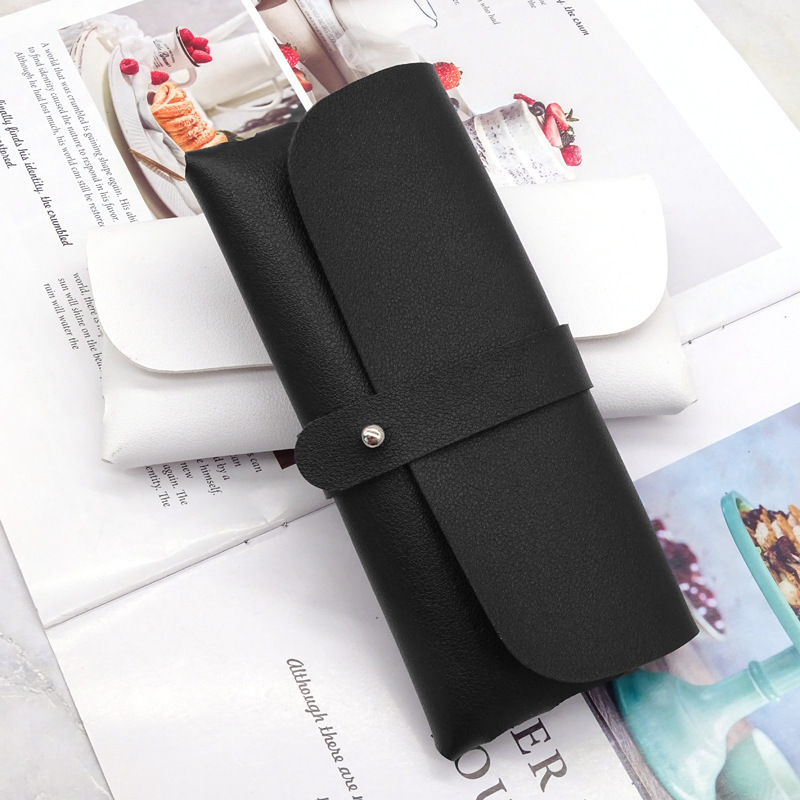 Glasses case black leather glasses case PVC buckle soft bag sunglasses case sunglasses case wholesale printable LOGO