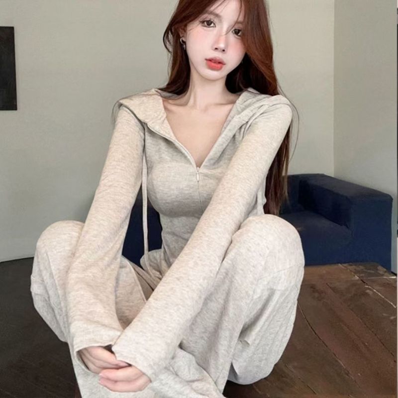 盐系连帽运动时尚卫衣套装女秋冬法式气质修身显瘦休闲法式两件套|undefined