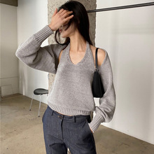 特价 懒人穿搭韩系慵懒万搭日常背心挂脖坎肩披肩毛衣两件套