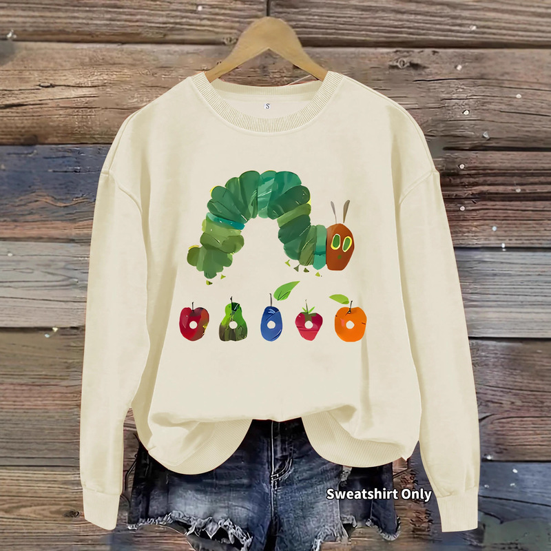 Loose Casual Women's Sweatshirt with "Caterpillar" Print, New Foreign Trade Women's Round Neck Sweatshirt, Sports Sweatshirt Loose Casual Women's Sweatshirt with "Caterpillar" Print, New Foreign Trade Women's Round Neck Sweatshirt, Sports Sweatshirt