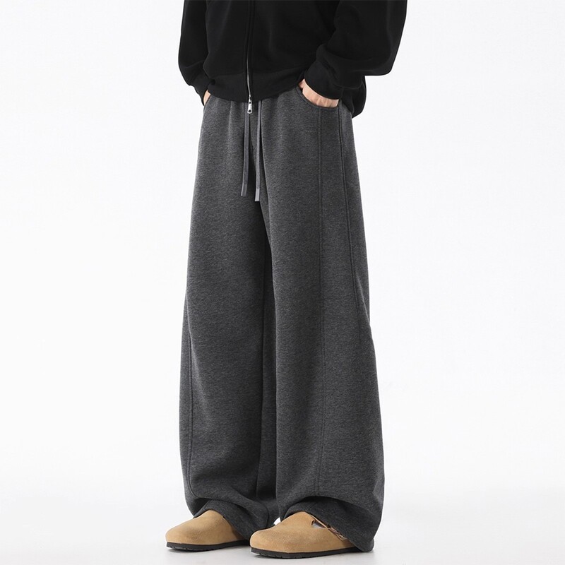 Heavyweight Fleece-Lined Thickened American Old-Money Style 2025 New Wide-Leg Pants for Men, Drapey Lazy Sweatpants, Straight-Leg Casual Pants