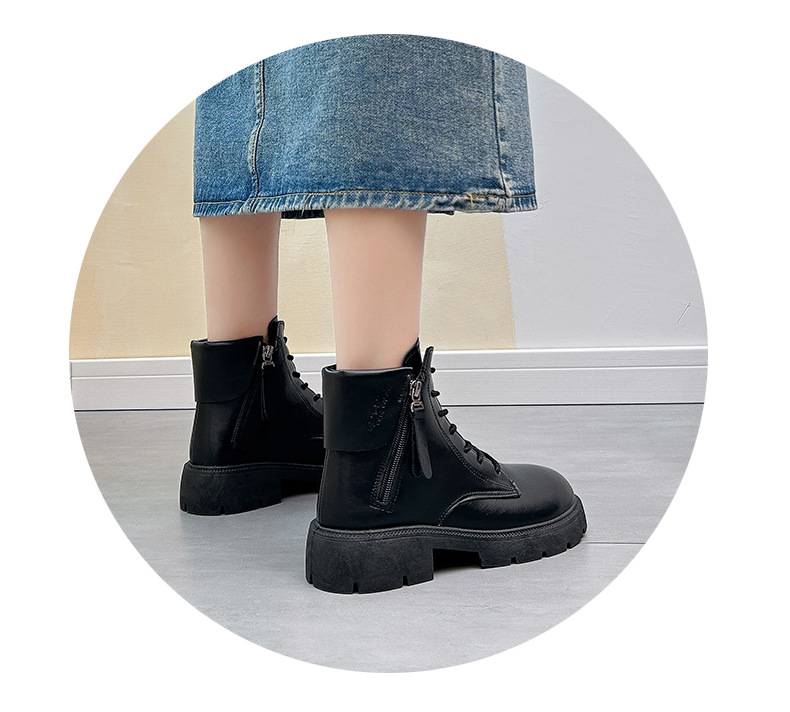 Botas cortas de suela gruesa para estudiantes, nuevas botas de moto elevadas de color rojo y red, estilo británico, otoño 2023_voghion.com