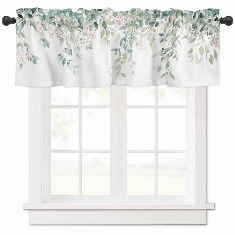 Cross-Border Amazon Short Curtains Sage Green Eucalyptus Leaf Door Curtain Coffee Curtain Kitchen Sink Cabinet Dustproof Cross-Border Amazon Short Curtains Sage Green Eucalyptus Leaf Door Curtain Coffee Curtain Kitchen Sink Cabinet Dustproof