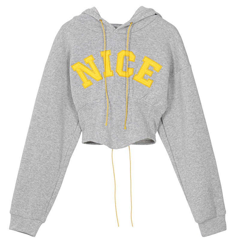 women s letter embroidery long-sleeved slim waist hoodie nihaostyles clothing wholesale NSXPF78386