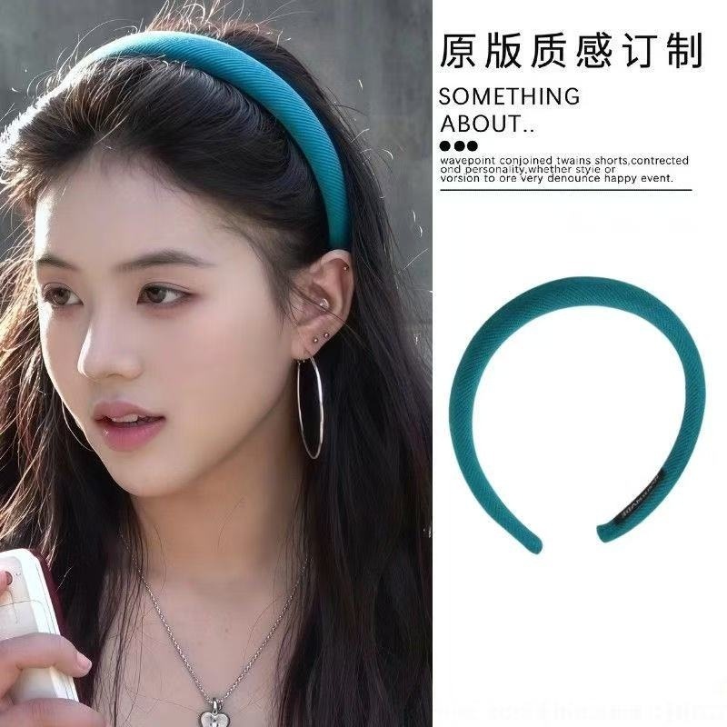 港风复古湖蓝色海绵发箍女2025新款日常外戴高颅顶百搭细头箍发饰|undefined