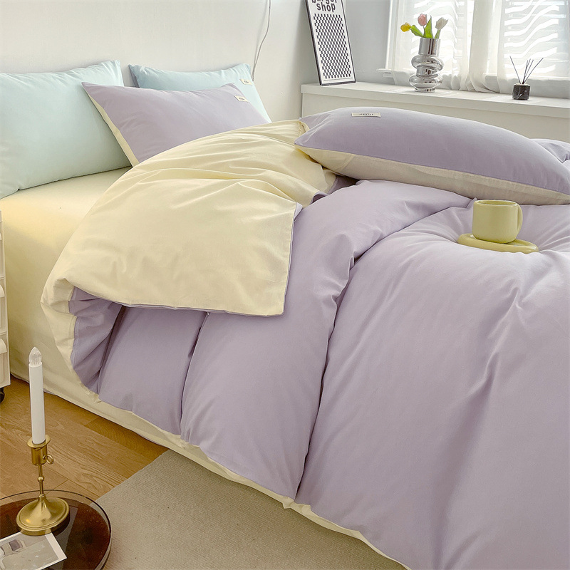 Estilo simple algodón lavado de algodón traje de cuatro piezas 100 algodón individual funda de edredón otoño e invierno dormitorio de estudiantes ropa de cama