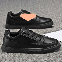 师鞋男防滑防水防油房纯黑潮鞋男士小黑鞋休闲皮鞋上班工作鞋