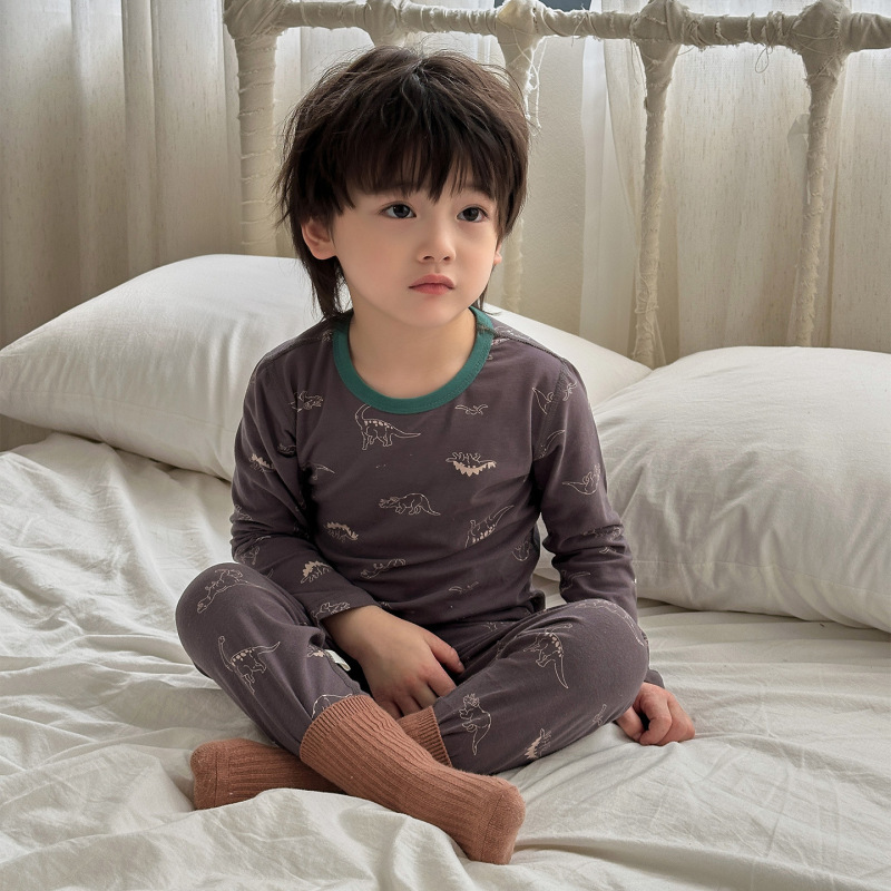 10A抗菌儿童纯棉无骨莱卡家居服男女宝宝秋衣秋裤睡衣套装童装|undefined