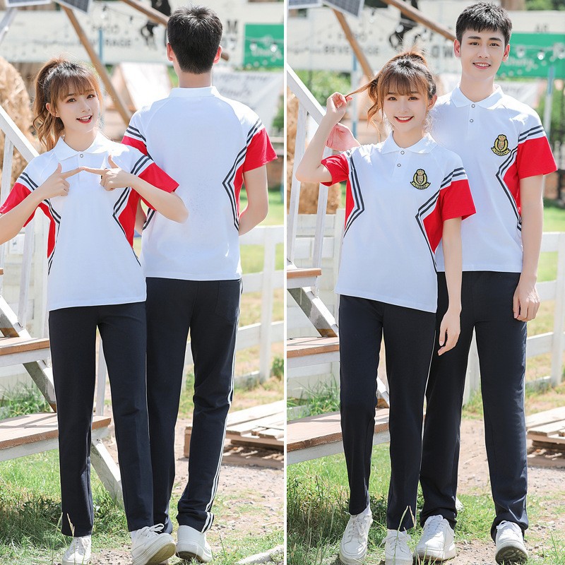 Spring and Summer School Uniform Sets for Primary and Secondary School Students, Short-Sleeved College-Style Casual Uniforms, Graduation Season Sportswear, Team Uniforms