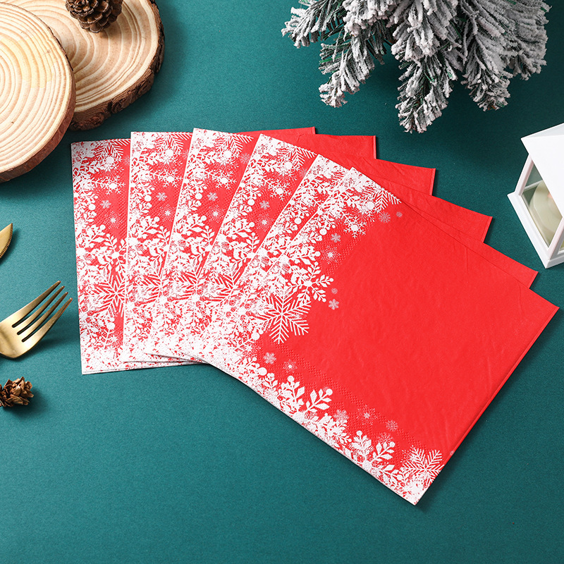 New Christmas Snowflake Red Napkin Printed Paper Napkin Creative Western Restaurant Baking Facial Tissue Spot Wholesale New Christmas Snowflake Red Napkin Printed Paper Napkin Creative Western Restaurant Baking Facial Tissue Spot Wholesale