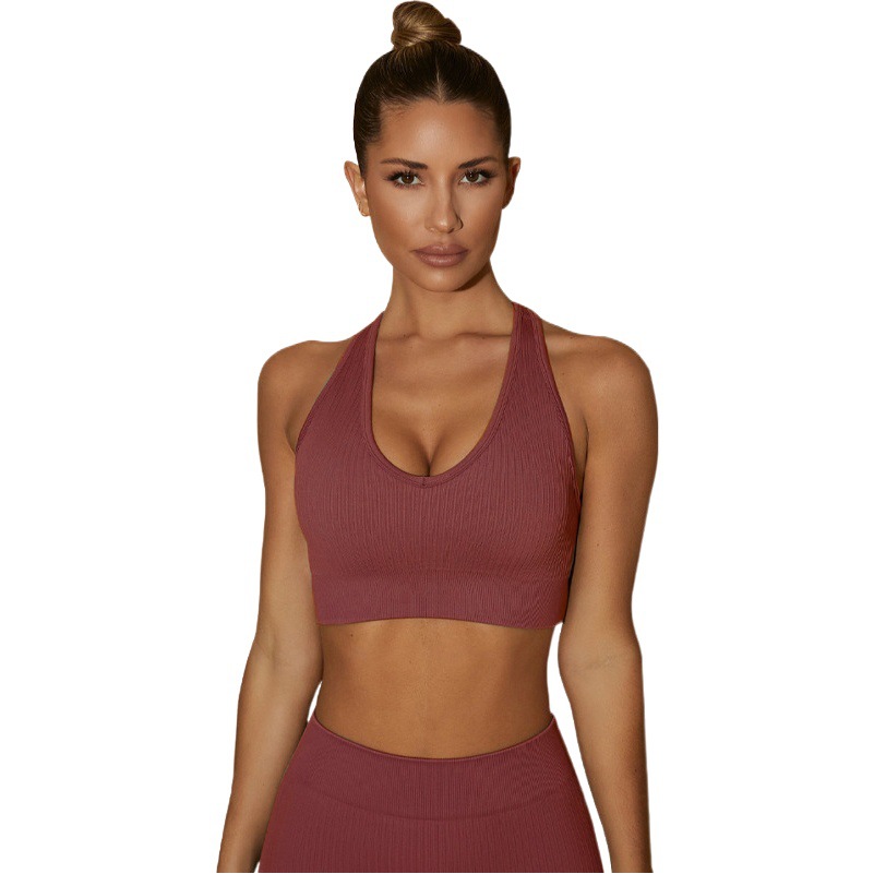 Traje de ropa de yoga europeo y americano transfronterizo de las mujeres alto elástico de la cadera de la aptitud transpirable ropa interior deportiva pantalones cortos ajustados de dos piezas de las mujeres image 1