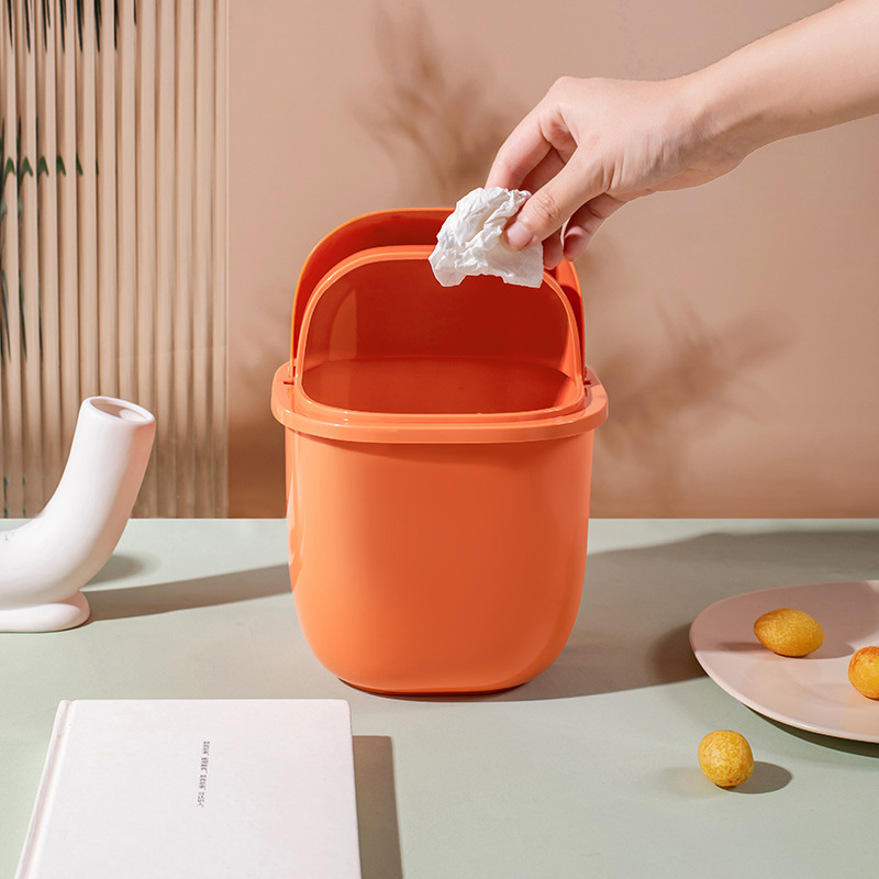 European Style Creative Desktop Trumpet Trash Bin Household Strawberry Bedroom Kitchen Bathroom Toilet Cute Plastic Lid