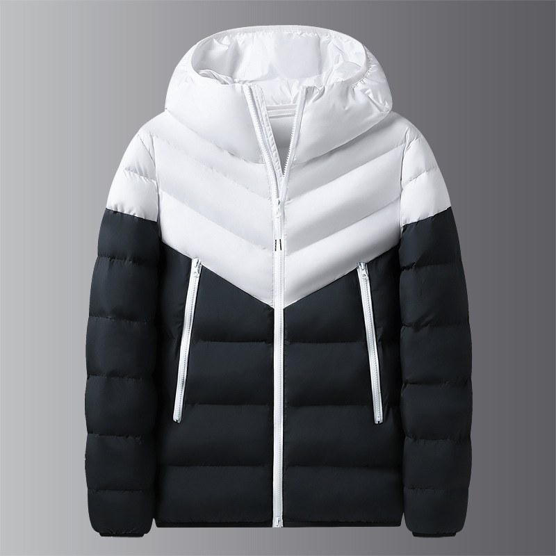 Transfronterizos otoño y invierno hombres con capuzas de pluma de algodón clásico de color contraste costillas gruesas chaqueta de algodón deportivo casual para hombres