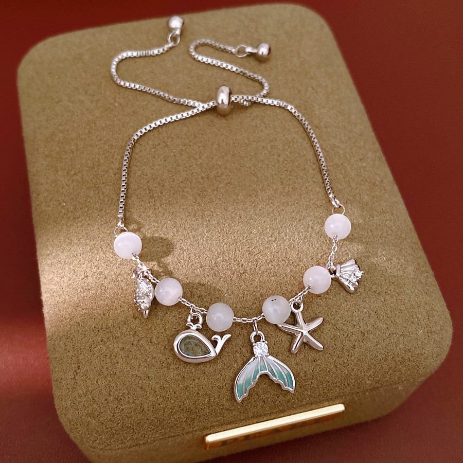 Piedra de ojo de gato, collar de piedra, estrellas de mar, conchas, pulseras de cola de pescado, pulseras de lujo ligeras, accesorios de vacaciones, joyas de mano image 8