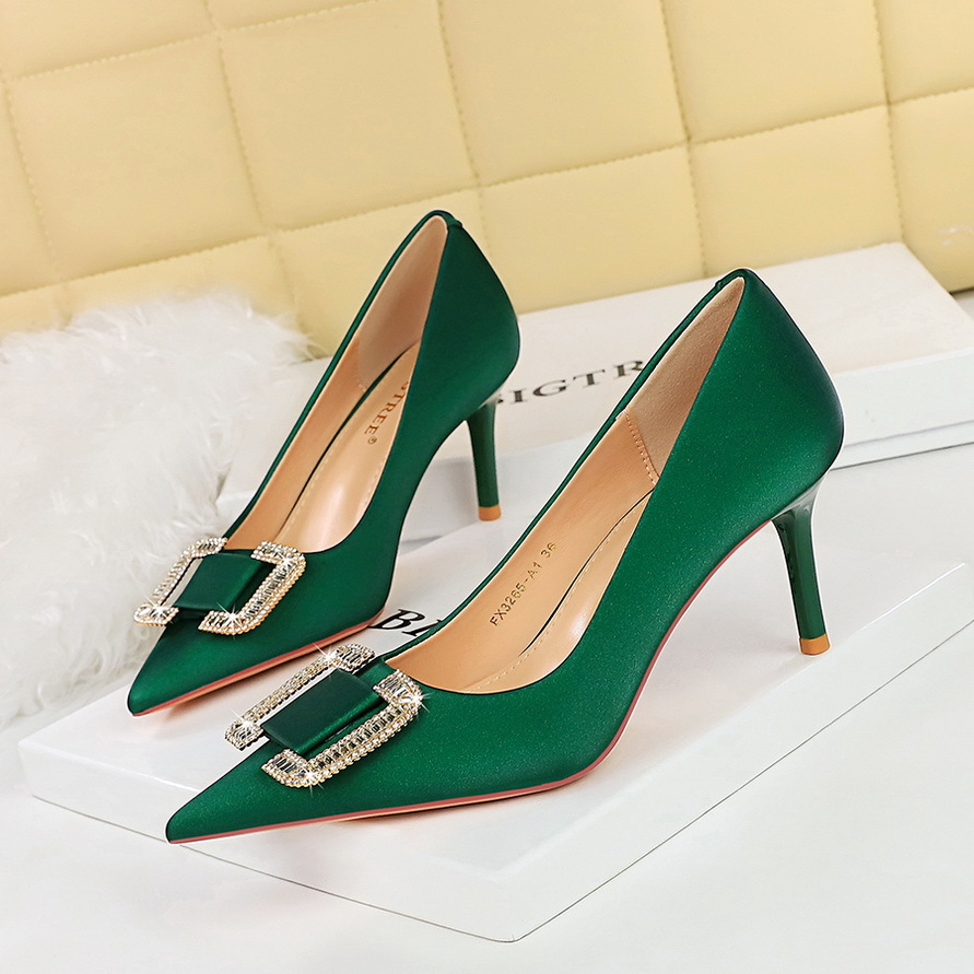 3265-AK6 European And American Style Fashionable Party Stiletto Heels, Shallow Pointed Toe, Rhinestone Buckle Single_vogvips.com